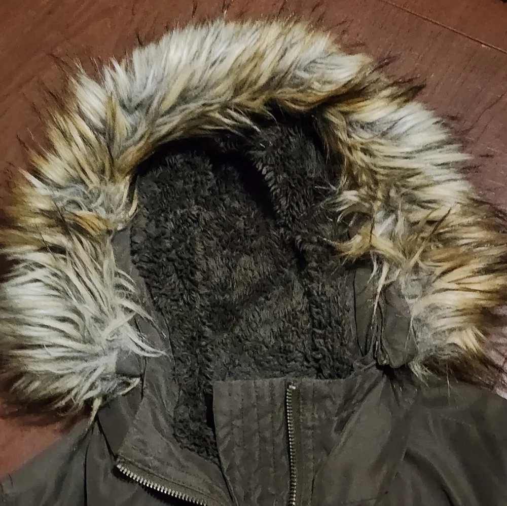 RACHEL Rachel Roy Olive Utility Jacket with Faux Fur Hood - Picture 10 of 13